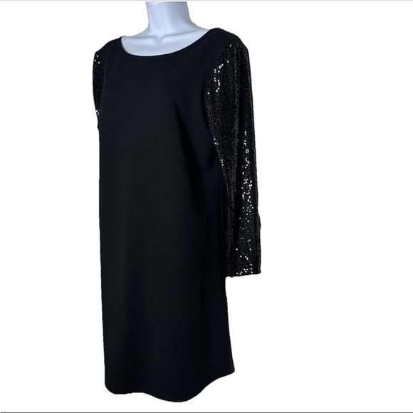Marina Women’s Black V-Back Pullover Dress Size 12 Sheath Formal Sequins Sleeves - Picture 5 of 10